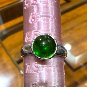 Vintage 925 Green Glass Stone Silver Ring